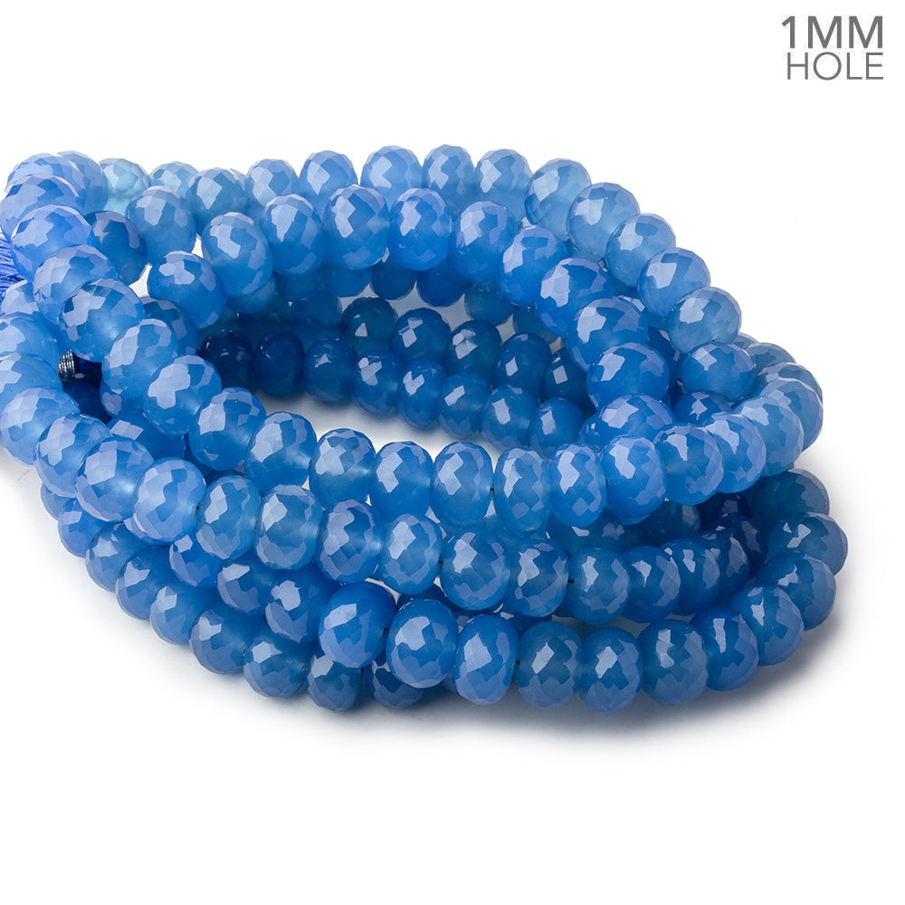 BeadsofCambay 8-10mm Santorini Blue Chalcedony faceted rondelles 16 inch 60 large hole beads