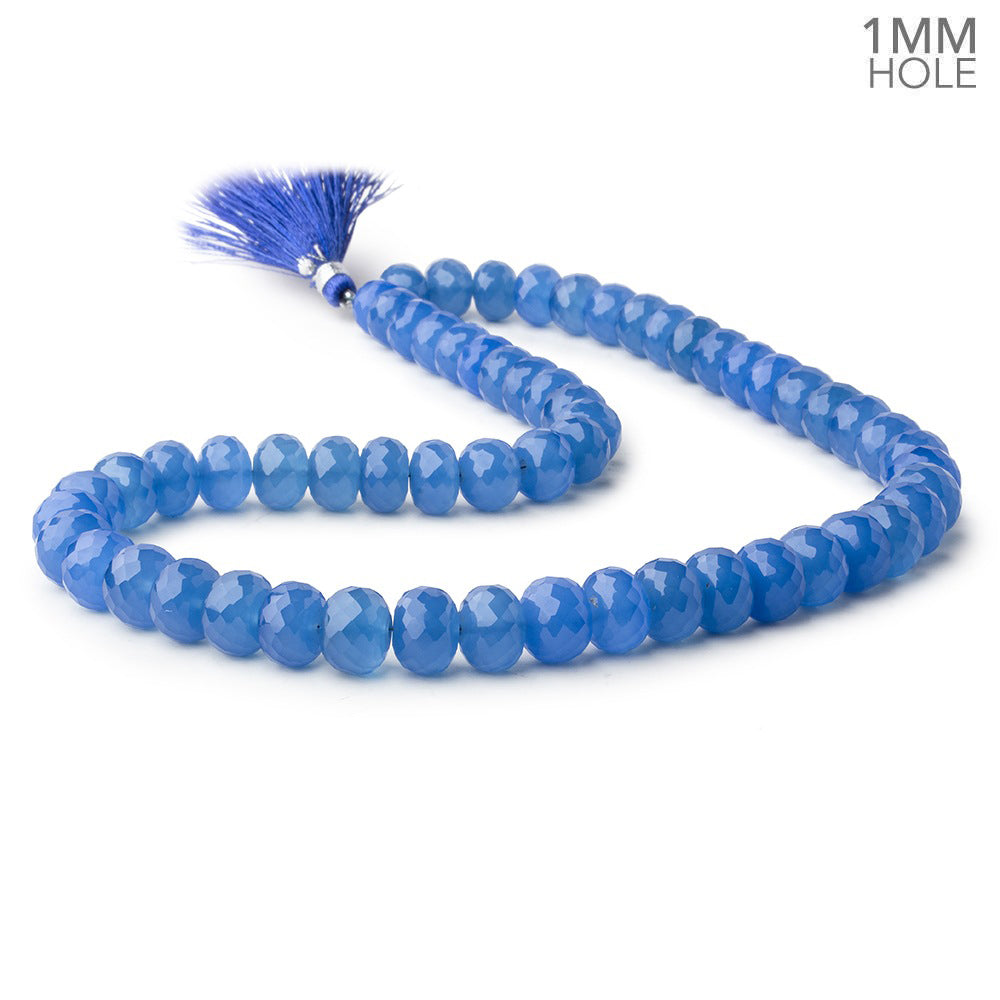 BeadsofCambay 8-10mm Santorini Blue Chalcedony faceted rondelles 16 inch 60 large hole beads