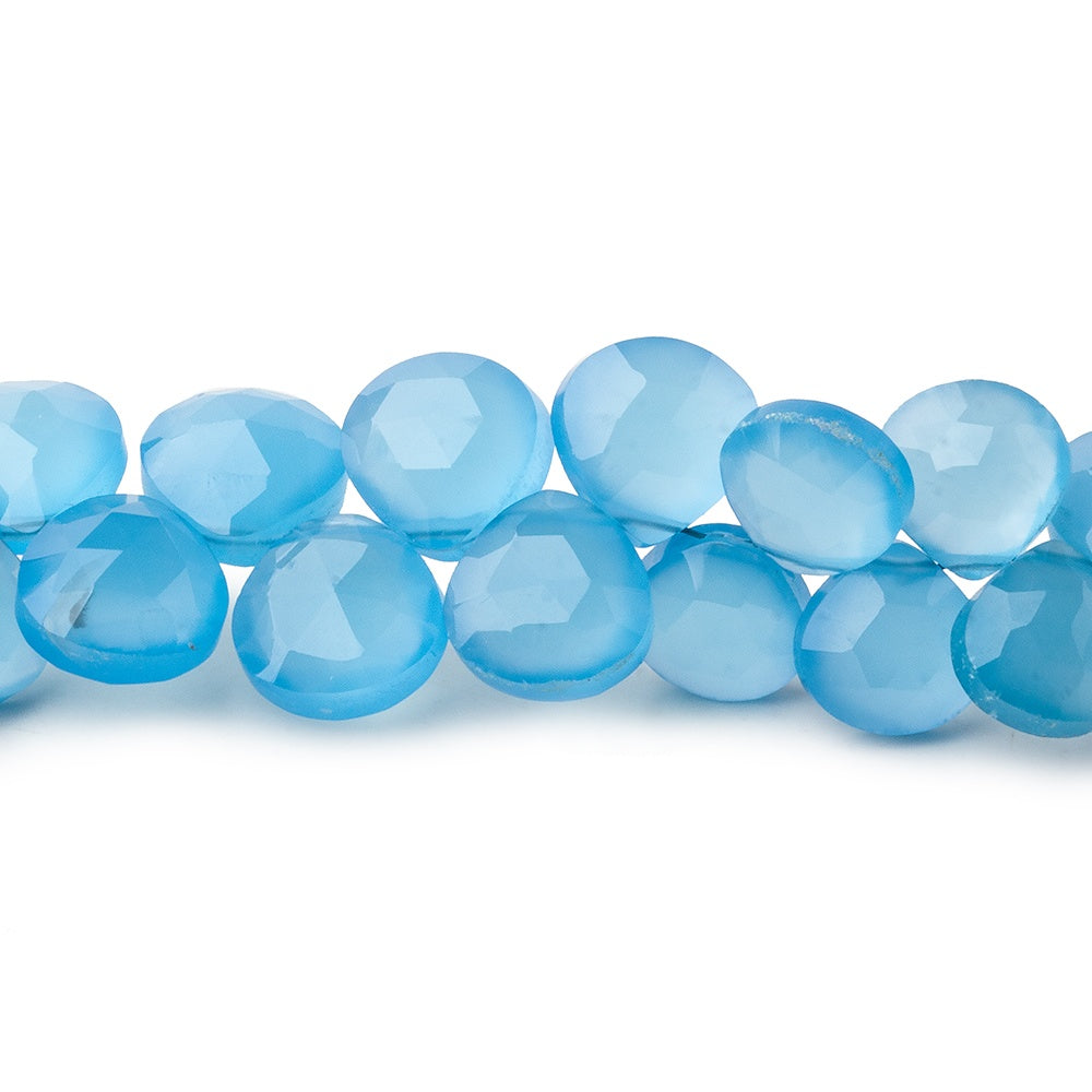 Beadsofcambay 7.5mm Santorini Blue Chalcedony faceted hearts 8 inch 57 beads View 1