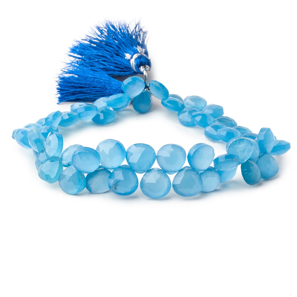 Beadsofcambay 7.5mm Santorini Blue Chalcedony faceted hearts 8 inch 57 beads View 2