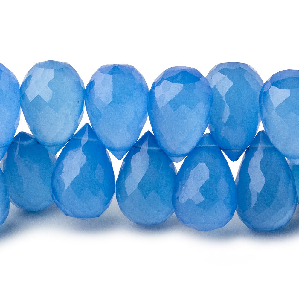 12x8mm Santorini Blue Chalcedony Faceted Tear Drops 8 inch 58 Beads - BeadsofCambay.com