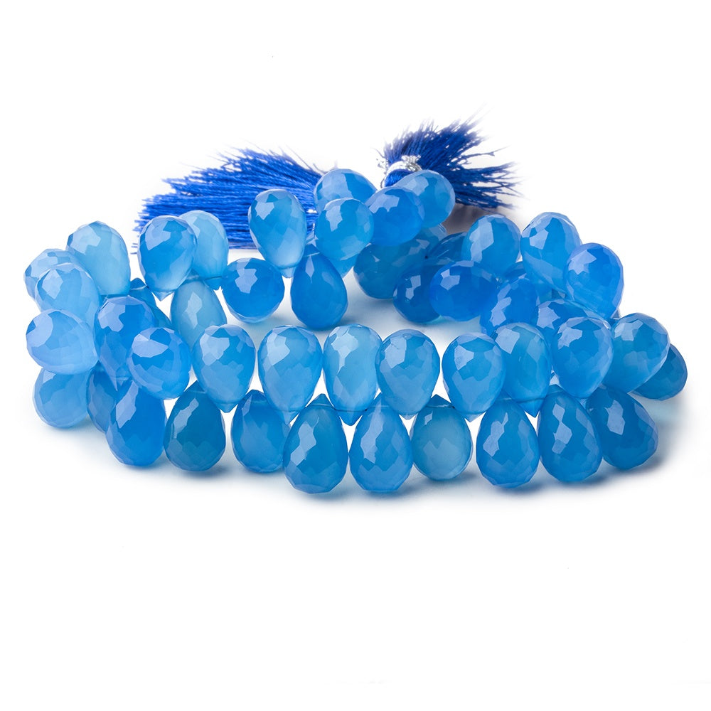 12x8mm Santorini Blue Chalcedony Faceted Tear Drops 8 inch 58 Beads - BeadsofCambay.com