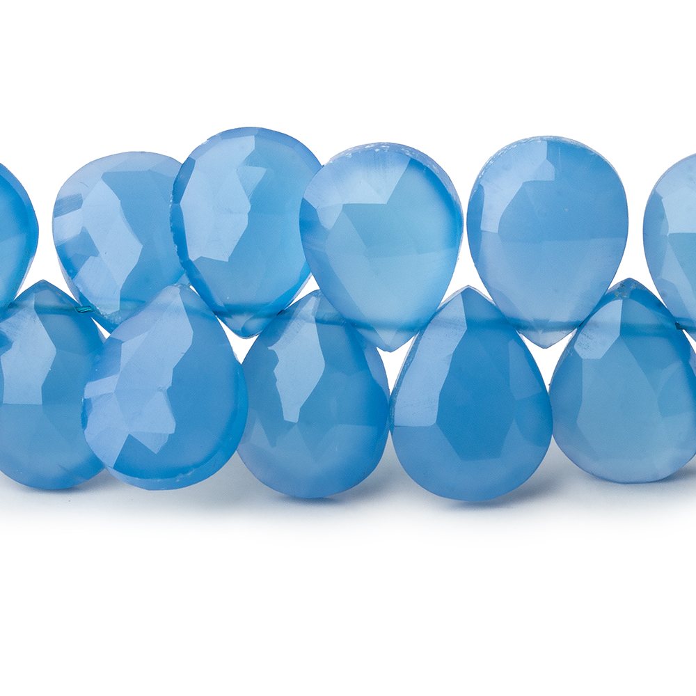 12x9mm Santorini Blue Chalcedony faceted pears 8 inch 45 beads