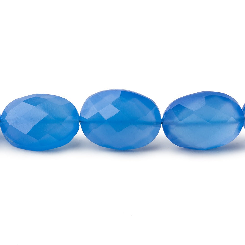 13x10-14x11mm Santorini Blue Chalcedony straight drilled faceted ovals 7 inch 13 beads