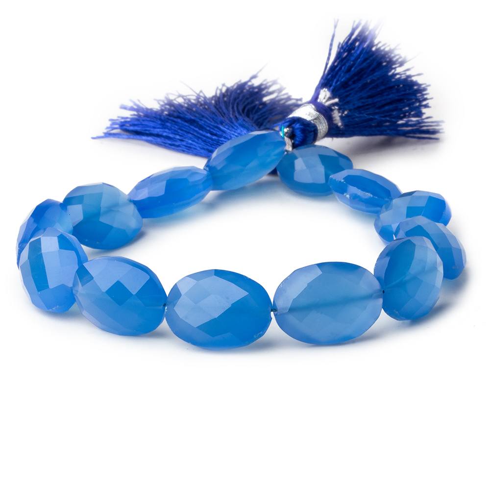 Beadsofcambay 13x10-14x11mm Santorini Blue Chalcedony straight drilled faceted ovals 7 inch 13 beads
