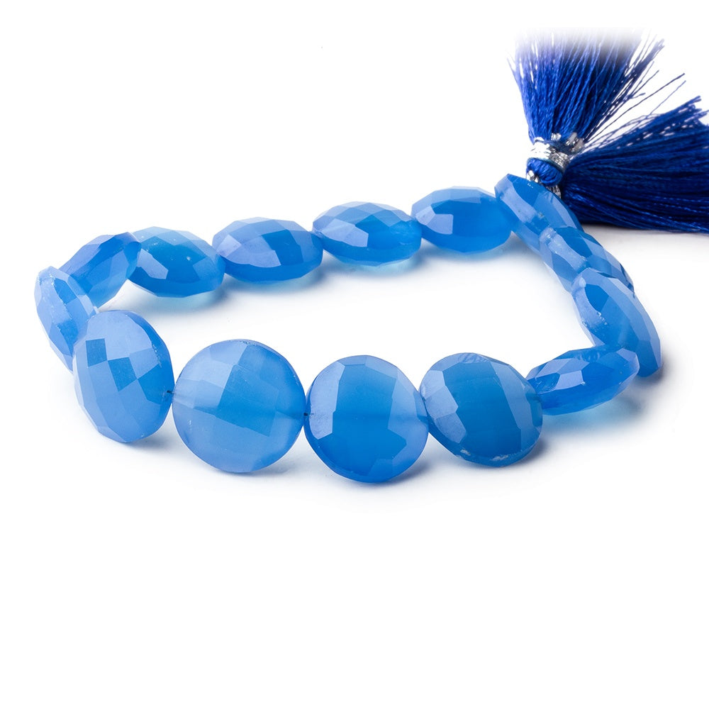 Beadsofcambay 14mm Santorini Blue Chalcedony faceted coins 8 inch 13 beads