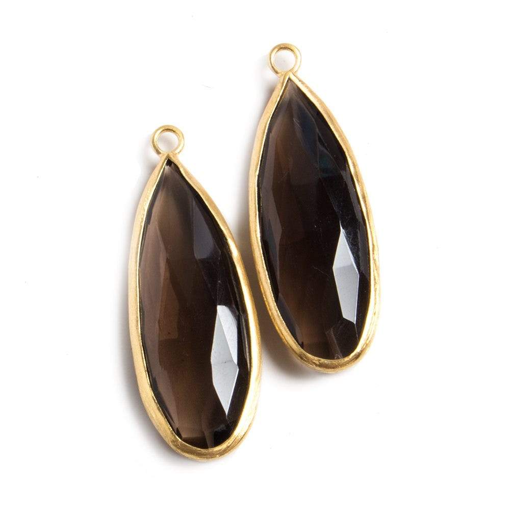 34x12mm Satin Vermeil Bezeled Brown Quartz faceted Pear Focal Pendant Set of 2 - Beadsofcambay.com