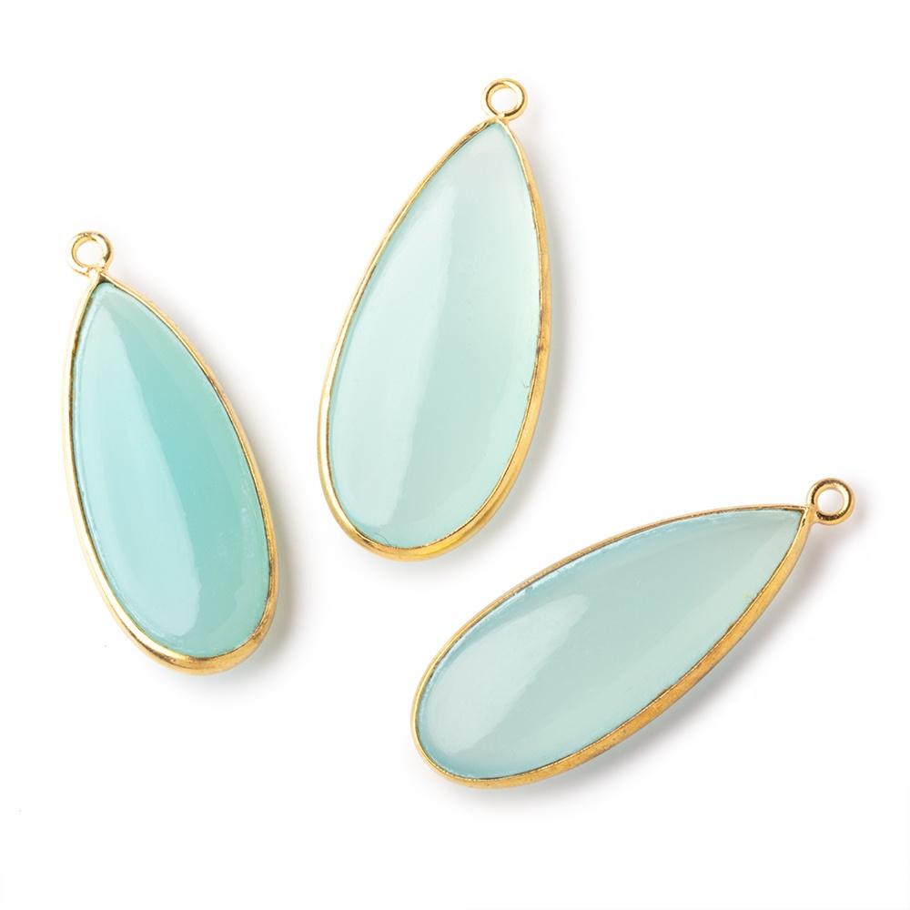 34x14mm Vermeil Bezel Seafoam Chalcedony Plain Pear Pendant 1 piece - Beadsofcambay.com