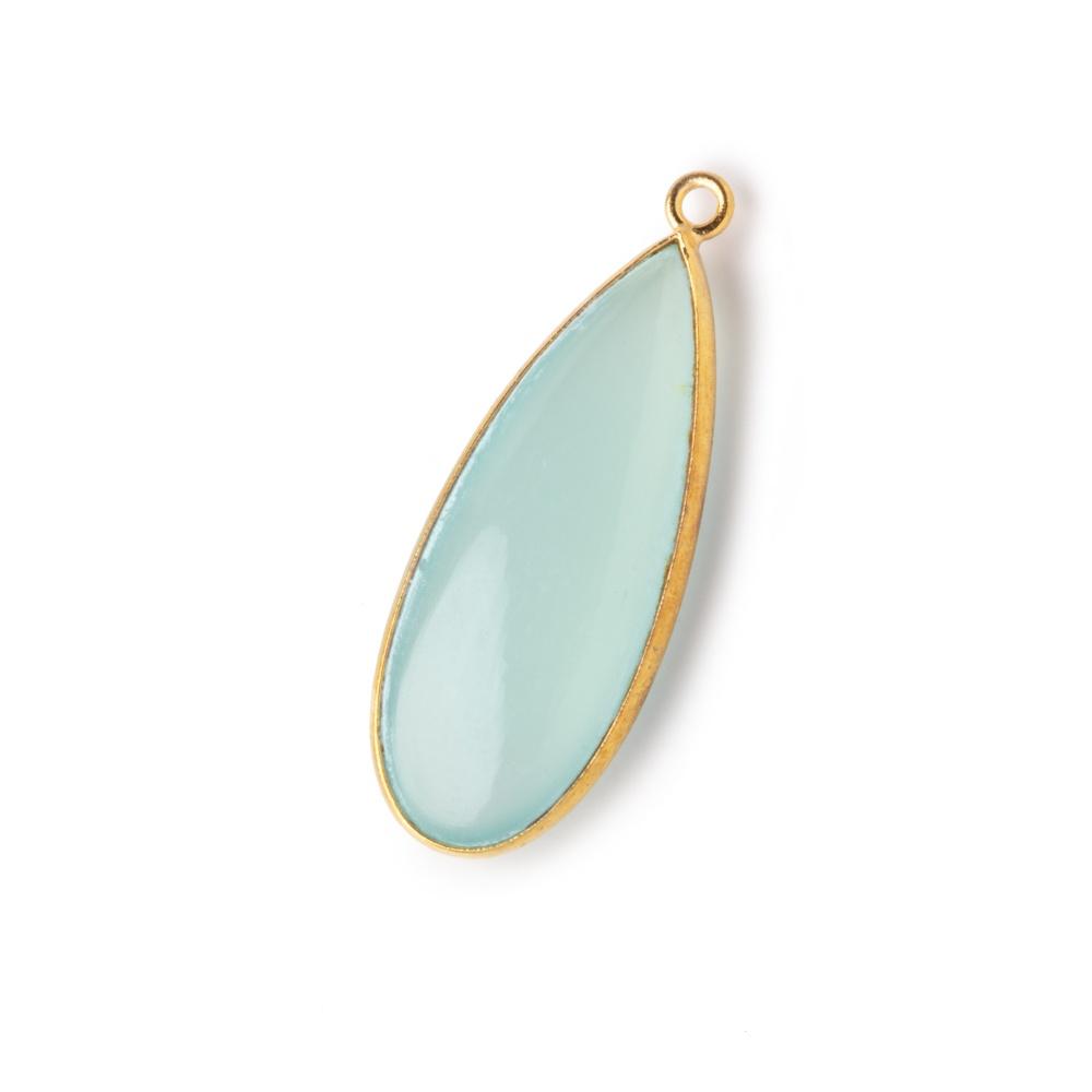 34x14mm Vermeil Bezel Seafoam Chalcedony Plain Pear Pendant 1 piece - Beadsofcambay.com