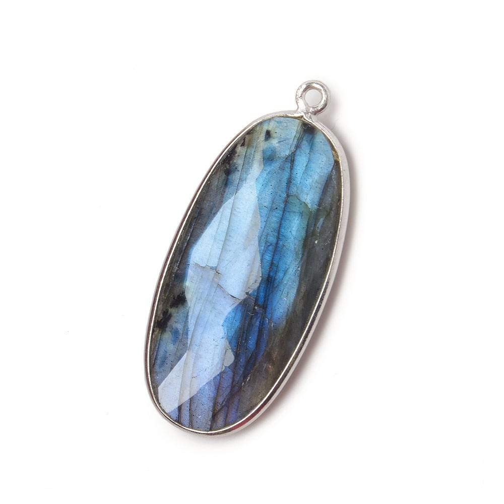 34x16mm Silver .925 Bezeled Labradorite faceted Oval Pendant 1 piece - Beadsofcambay.com