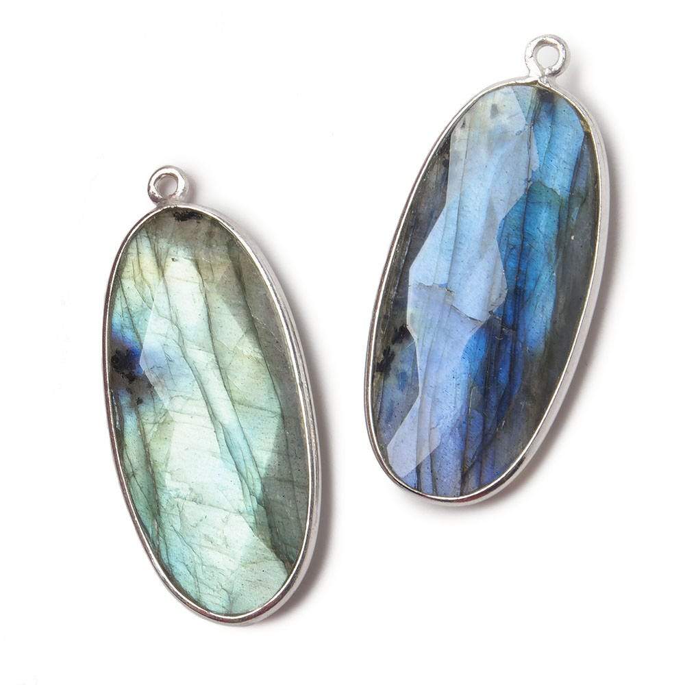 34x16mm Silver .925 Bezeled Labradorite faceted Oval Pendant 1 piece - Beadsofcambay.com