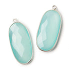 34x16mm Silver .925 Bezeled Seaglass Chalcedony faceted Oval Pendant 1 piece - Beadsofcambay.com