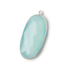 34x16mm Silver .925 Bezeled Seaglass Chalcedony faceted Oval Pendant 1 piece - Beadsofcambay.com