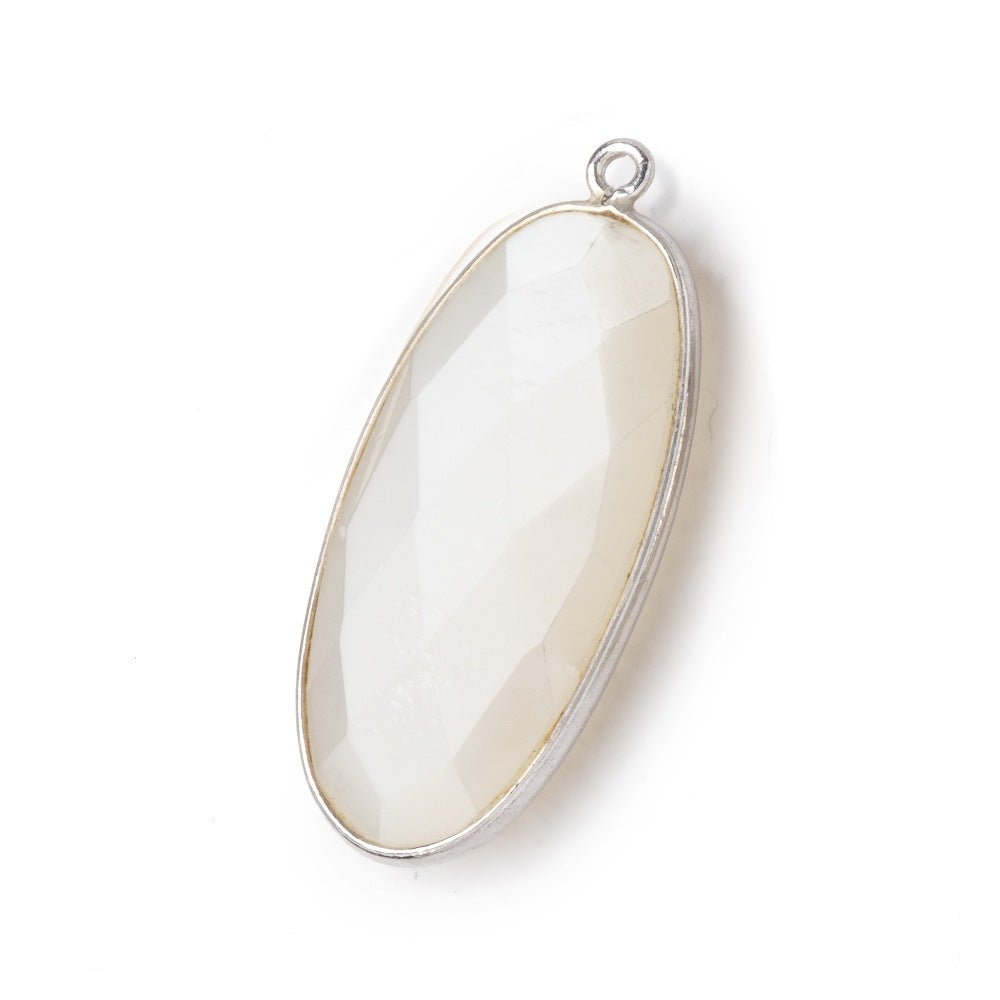 34x16mm Silver .925 Bezeled White Moonstone faceted Oval Pendant 1 piece - Beadsofcambay.com