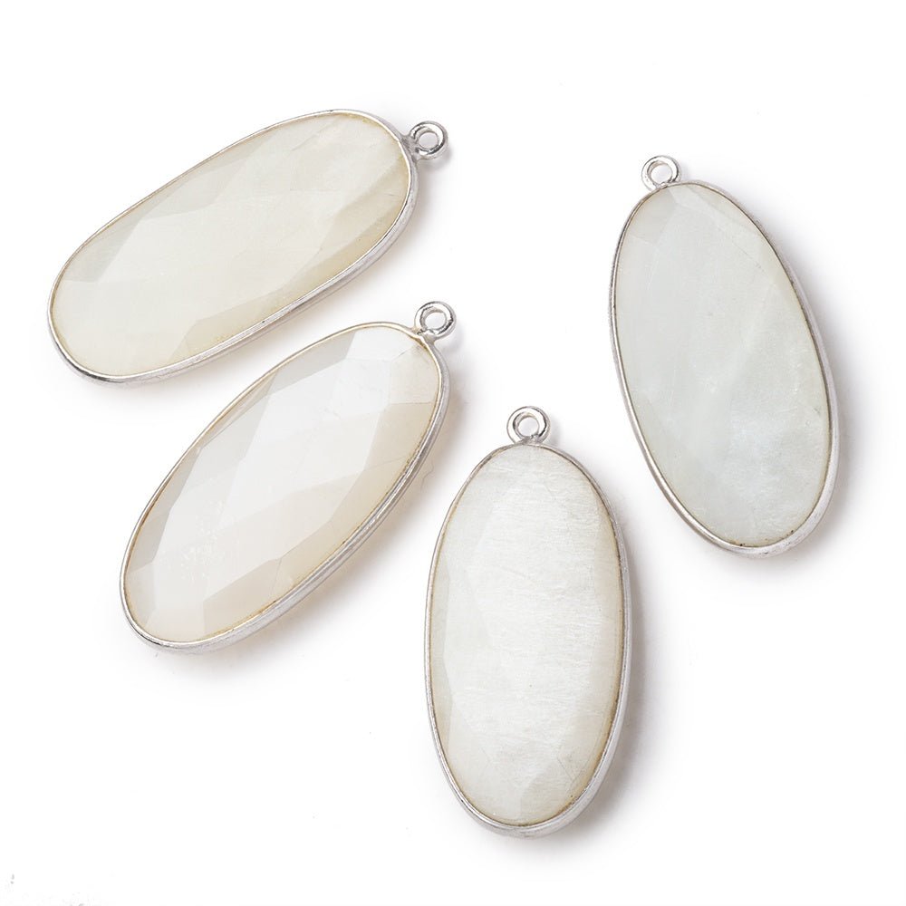 34x16mm Silver .925 Bezeled White Moonstone faceted Oval Pendant 1 piece - Beadsofcambay.com