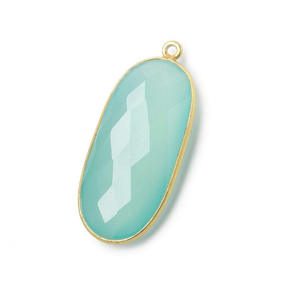 34x16mm Vermeil Bezeled Seaglass Chalcedony faceted Oval Pendant 1 piece - Beadsofcambay.com