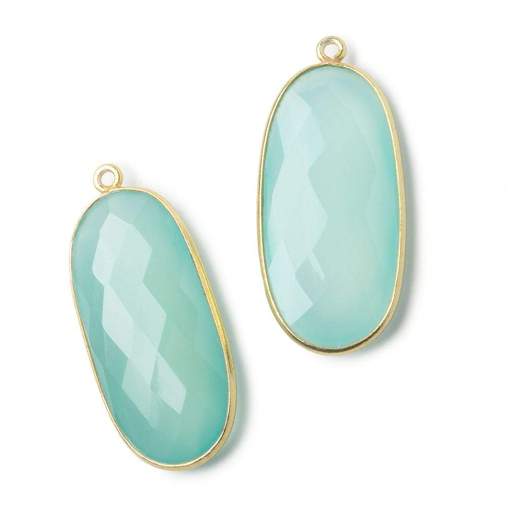 34x16mm Vermeil Bezeled Seaglass Chalcedony faceted Oval Pendant 1 piece - Beadsofcambay.com