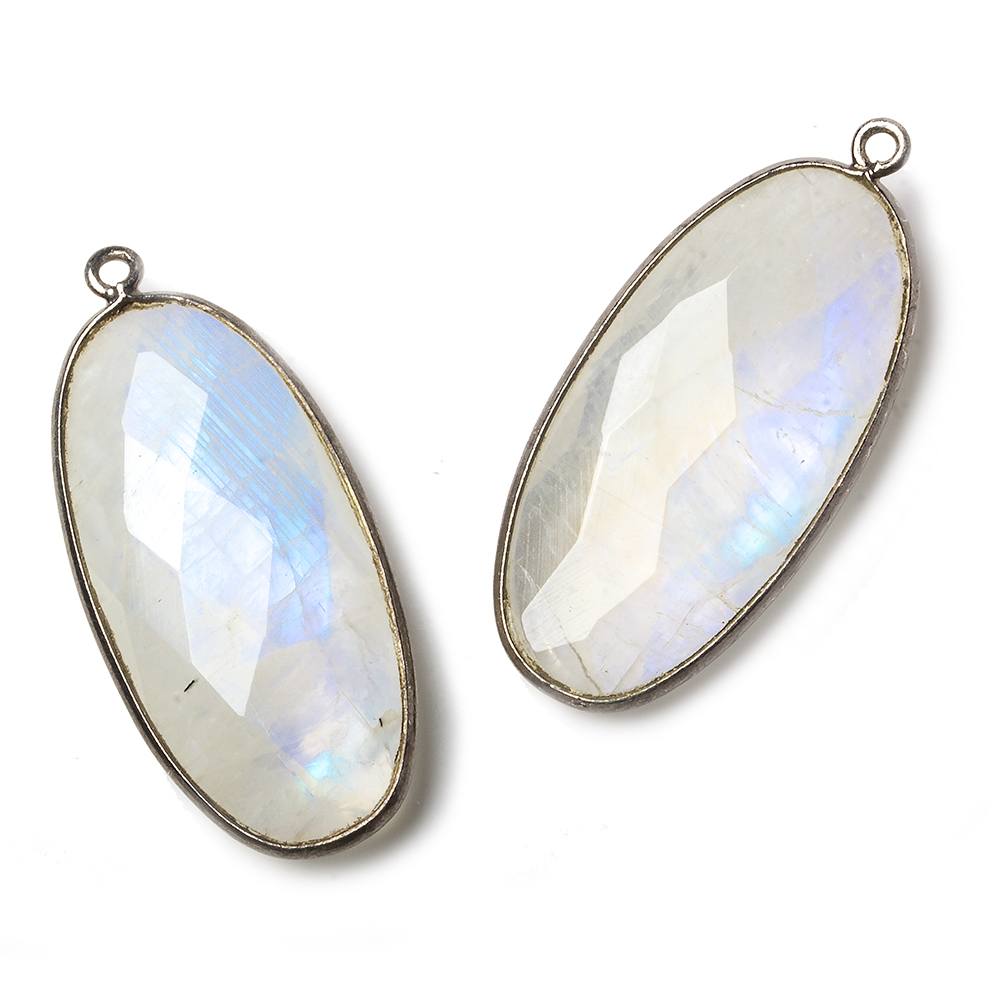 33x17mm Black Gold .925 Bezel Rainbow Moonstone Faceted Oval Pendant 1 piece - Beadsofcambay.com