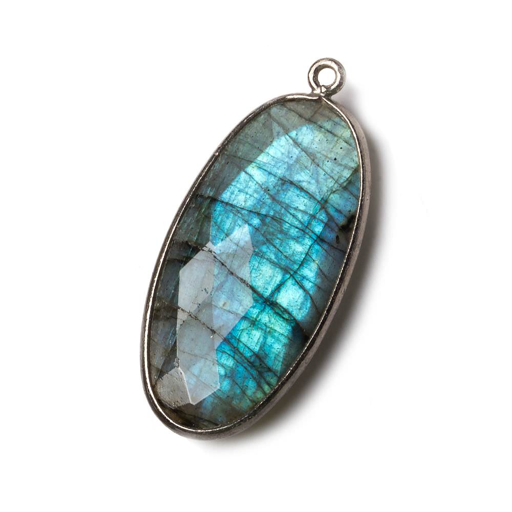 34x17mm Silver Bezel Labradorite Faceted Oval Pendant 1 piece - Beadsofcambay.com
