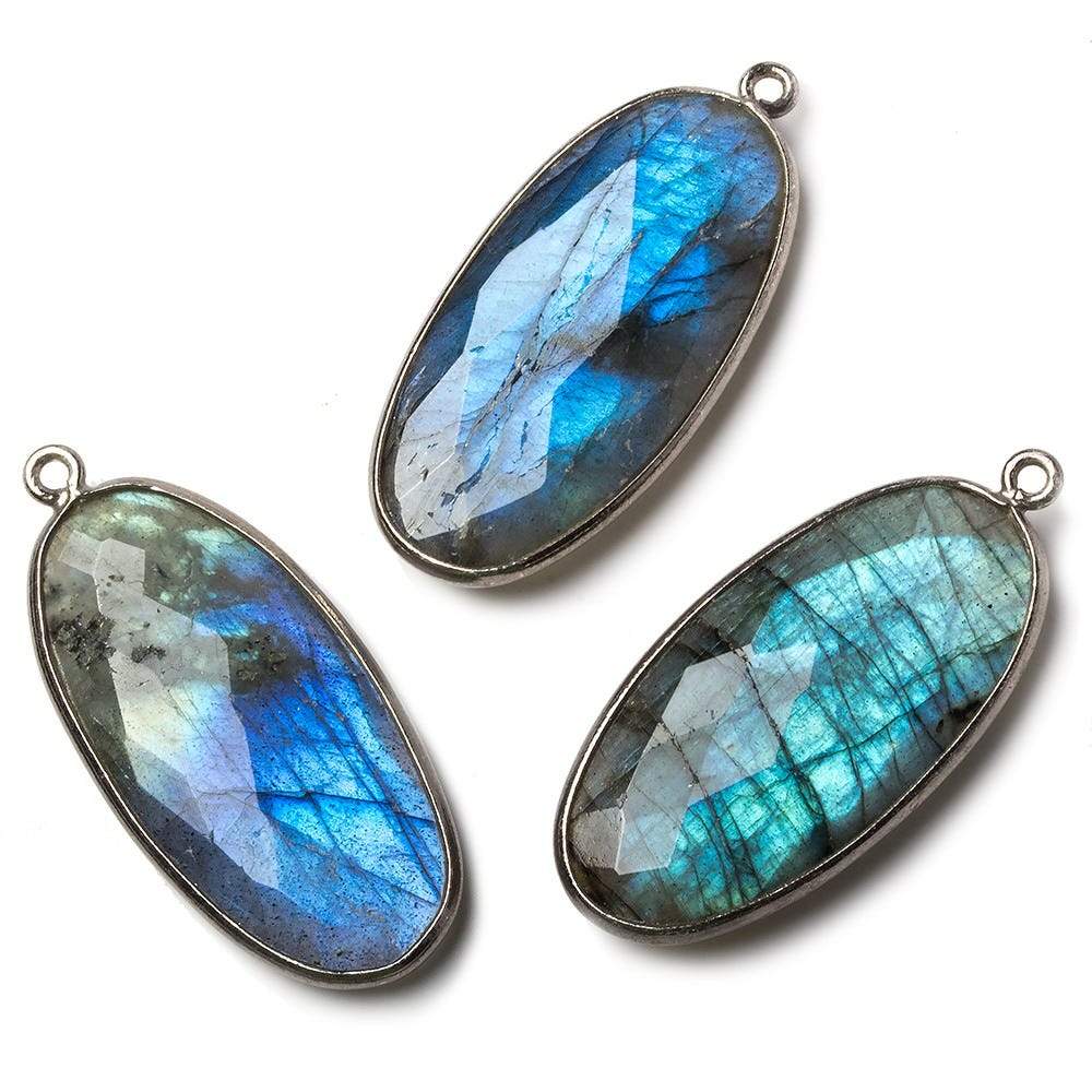34x17mm Silver Bezel Labradorite Faceted Oval Pendant 1 piece - Beadsofcambay.com