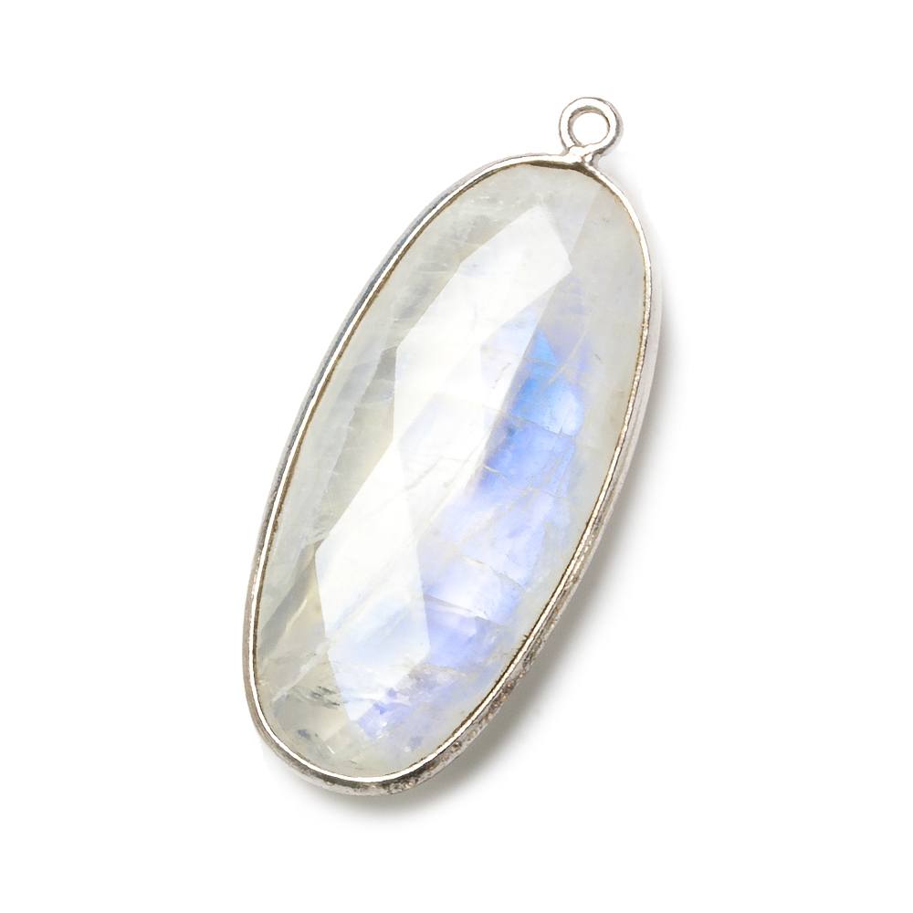 33x17mm Silver Bezel Rainbow Moonstone Faceted Oval Pendant 1 piece - Beadsofcambay.com