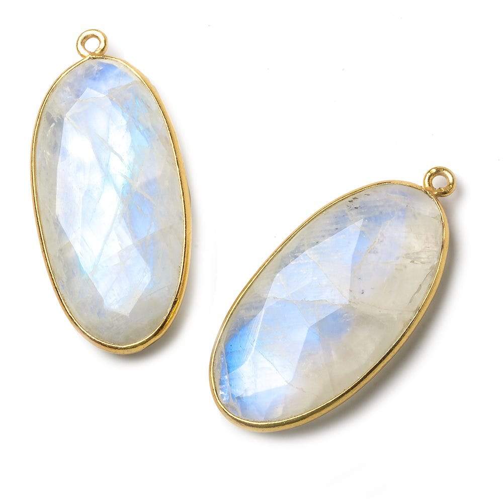 33x17mm Vermeil Bezel Rainbow Moonstone Faceted Oval Pendant 1 piece - Beadsofcambay.com