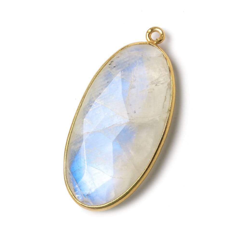 33x17mm Vermeil Bezel Rainbow Moonstone Faceted Oval Pendant 1 piece - Beadsofcambay.com