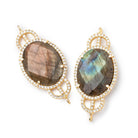 34x18mm Vermeil Bezel CZ & Labradorite Edwardian Oval East West Connector 1 focal bead - Beadsofcambay.com