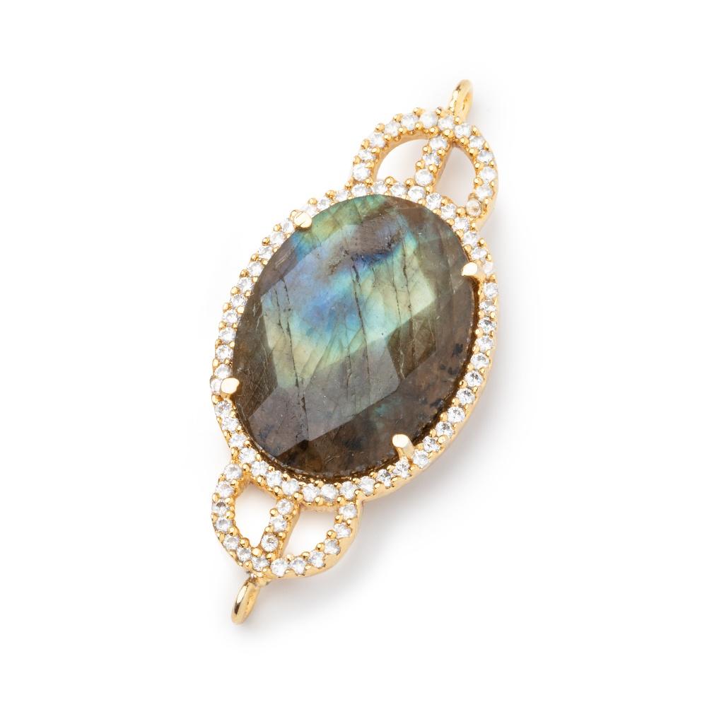 34x18mm Vermeil Bezel CZ & Labradorite Edwardian Oval East West Connector 1 focal bead - Beadsofcambay.com