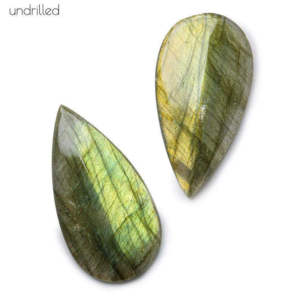 34x18x4mm Labradorite Gem Quality Pavilion Facet Pear Focal Set of 2 - Beadsofcambay.com