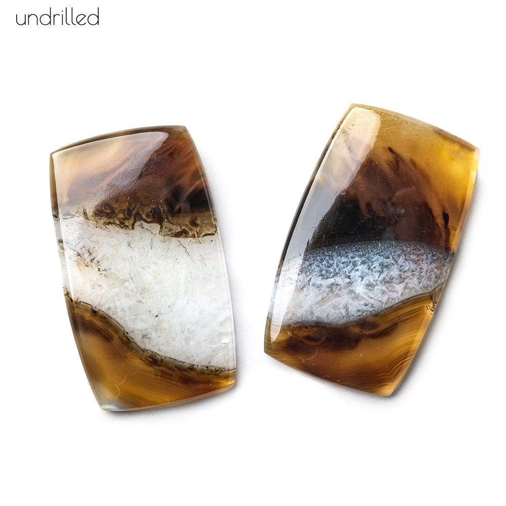 34x20x4mm Cream & Brown Agate with Drusy Plain Rectangle Gem Quality Focal Set of 2 - Beadsofcambay.com