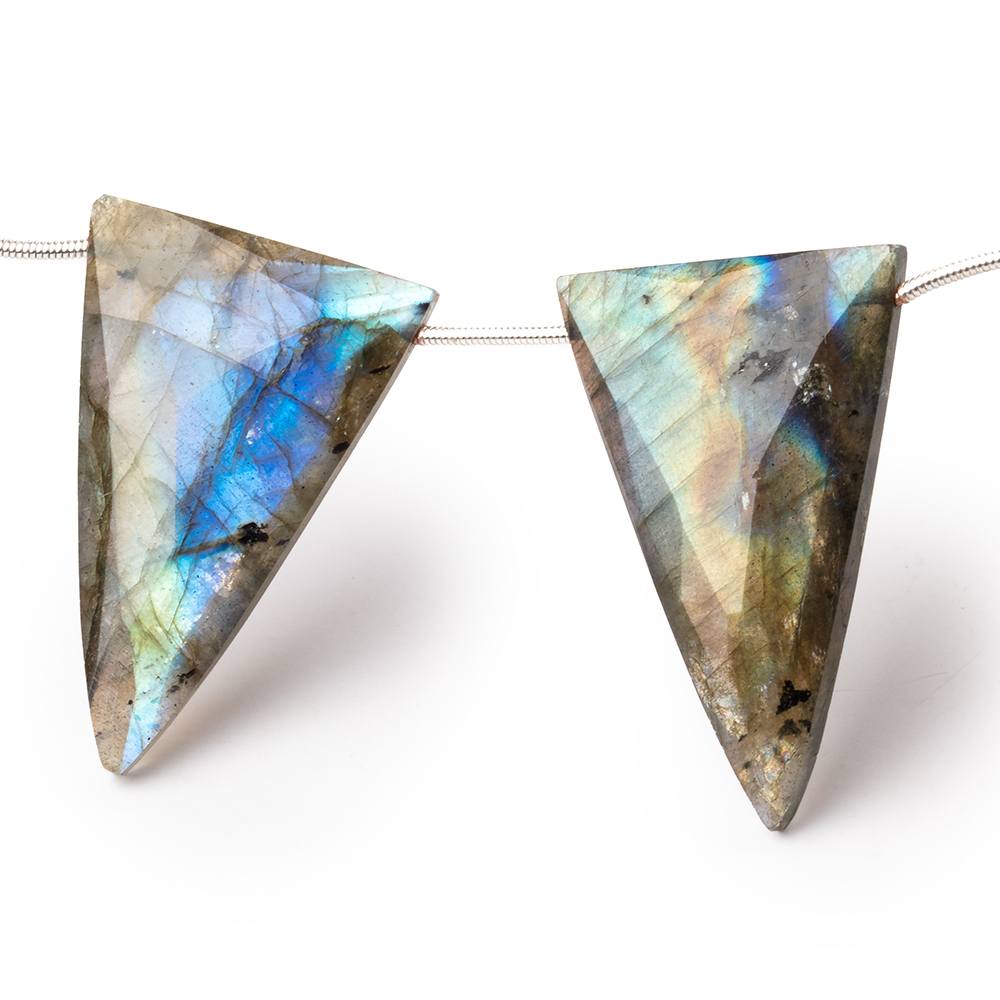 34x22mm Labradorite Faceted Triangle Beads 7 inch 6 pieces AA - Beadsofcambay.com