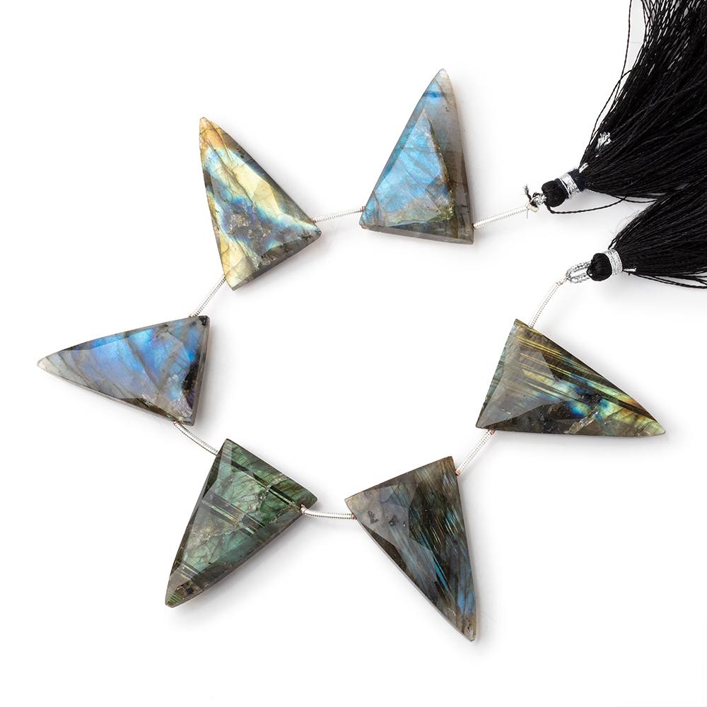 34x22mm Labradorite Faceted Triangle Beads 7 inch 6 pieces AA - Beadsofcambay.com