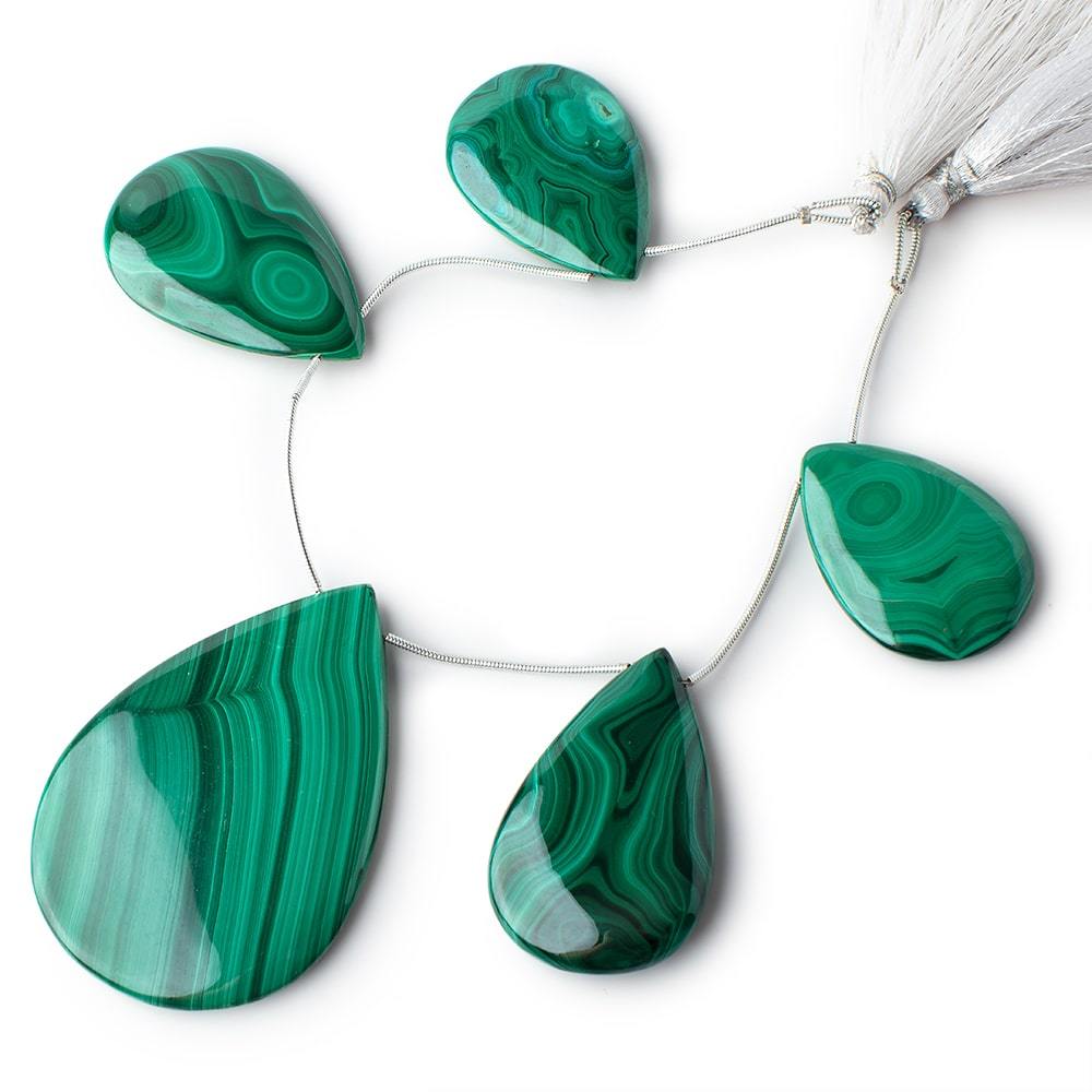 34x24-60x41mm Malachite Plain Pear Briolettes 6.5 inch 5 Beads - Beadsofcambay.com