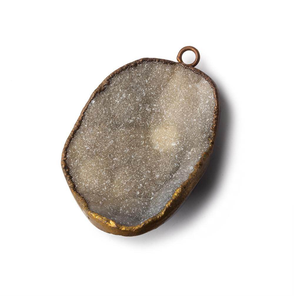 34x25x10mm Gold Leaf Edged Grey Brown Drusy Focal Pendant 1 piece - Beadsofcambay.com