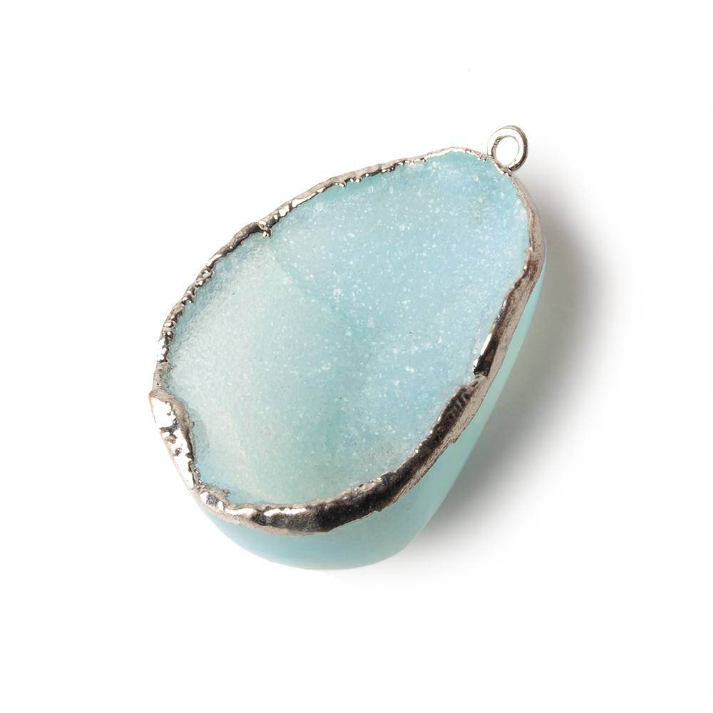 34x25x13mm Silver Leafed Sky Blue Concave Drusy Focal Pendant 1 piece - Beadsofcambay.com