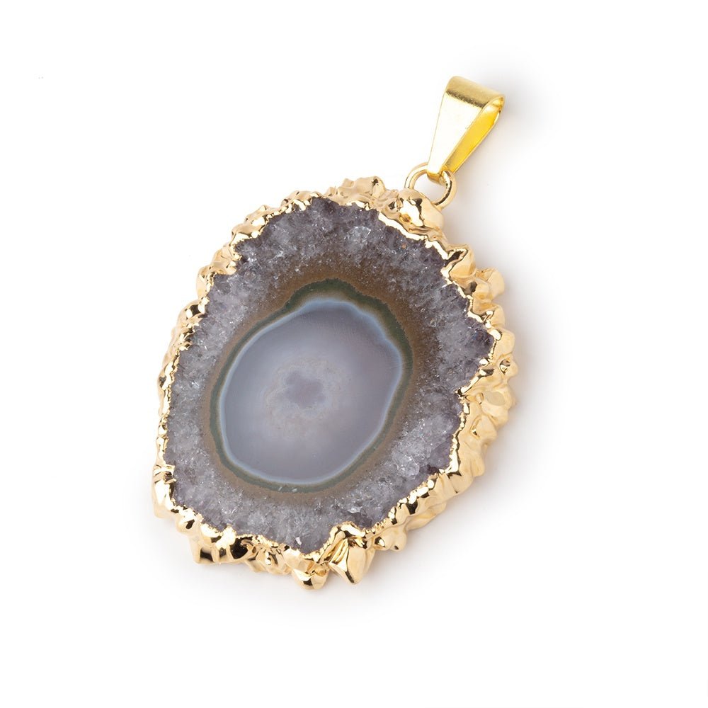 34x30mm Gold Leafed Amethyst Solar Quartz Slice Pendant 1 focal piece - Beadsofcambay.com