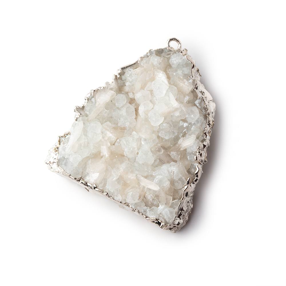 34x32mm Silver Leafed Calcite Mineral Crystal Pendant 1 piece - Beadsofcambay.com