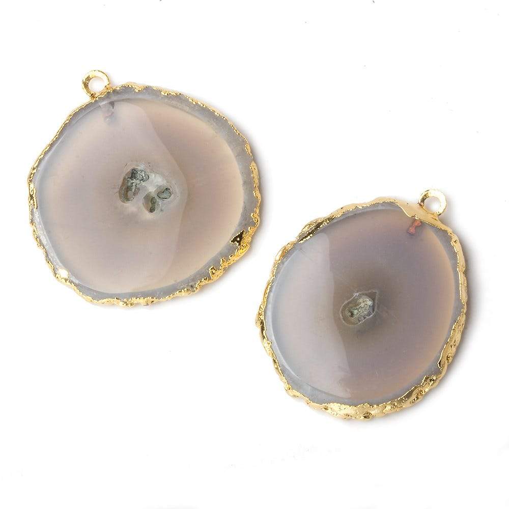 34x33mm Gold Leafed Natural Stalactite Solar Quartz Coin Pendant 1 piece - Beadsofcambay.com