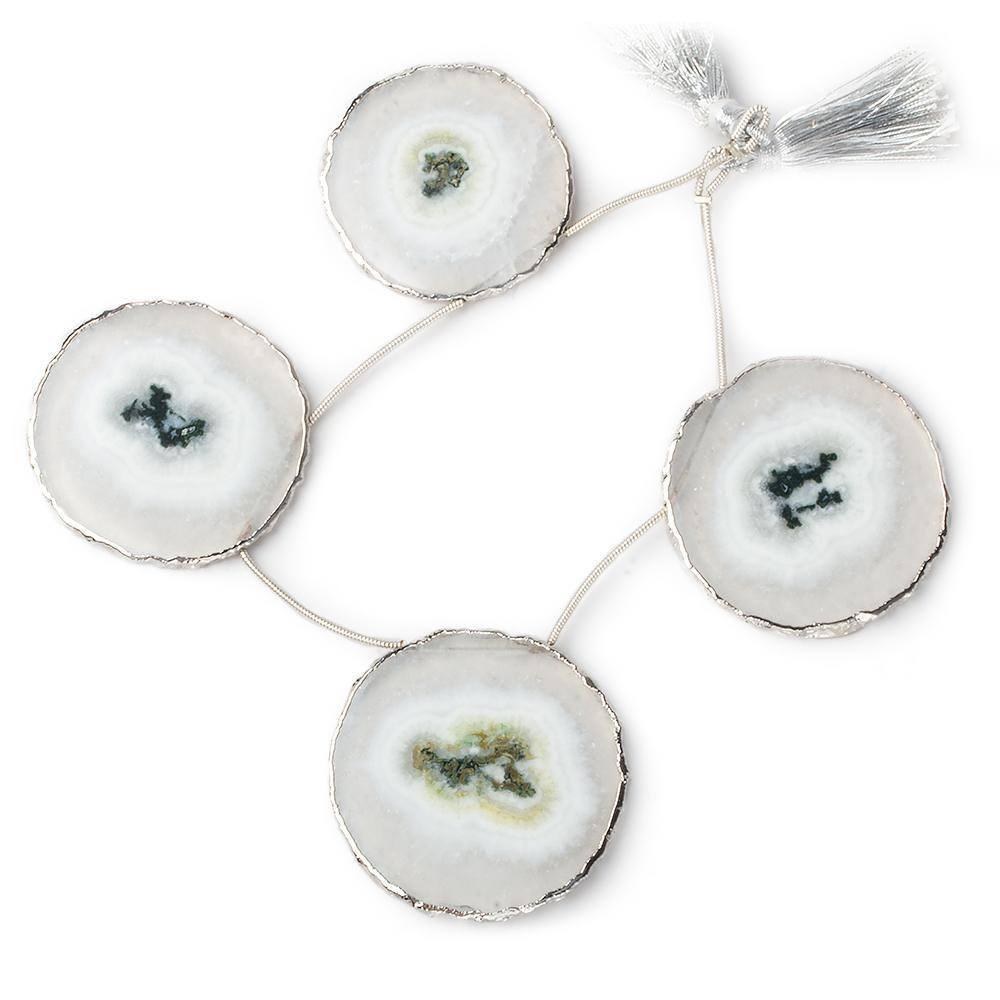 34x34-40x39mm Silver Leafed Solar Quartz Slices AAA Grade 4 pieces - Beadsofcambay.com