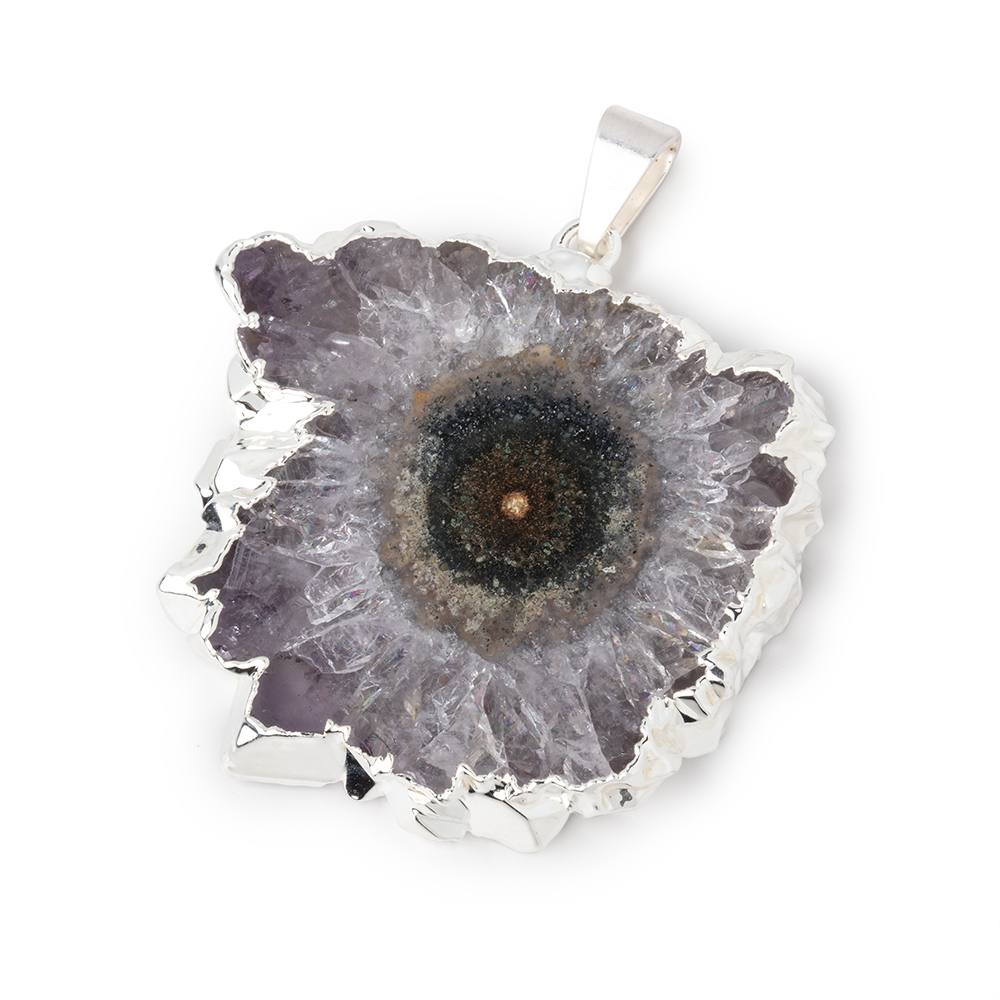 34x38mm Silver Leafed Amethyst Solar Quartz Slice Pendant 1 focal piece - Beadsofcambay.com