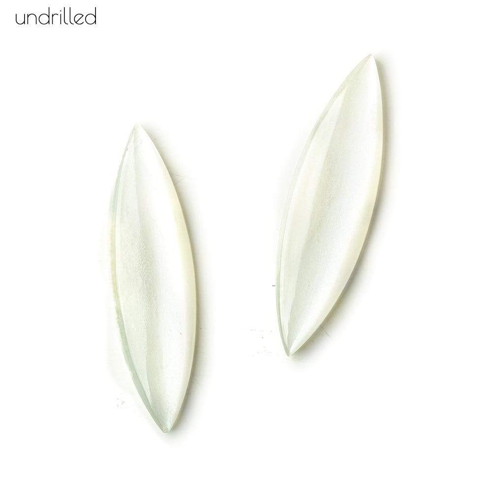 34x9x3mm White Moonstone Gem Quality Plain Marquise Focal Set of 2 - Beadsofcambay.com