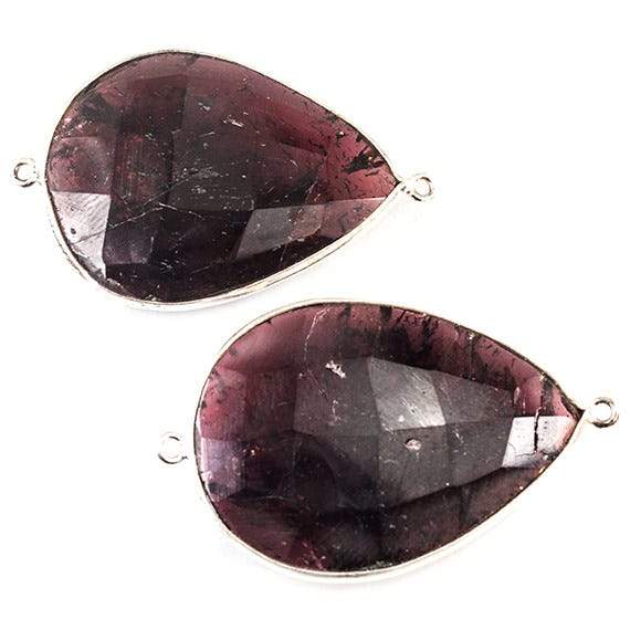 35 - 36mm Sterling Silver Bezeled Rhodolite Garnet Focal Connector Set of 2 - Beadsofcambay.com