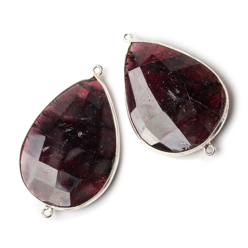 35 - 36mm Sterling Silver Bezeled Rhodolite Garnet Focal Connector Set of 2 - Beadsofcambay.com