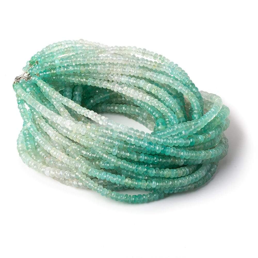 3.5-4.5mm Aqua Green Chalcedony faceted rondelles 18 inches 185 beads AA - Beadsofcambay.com