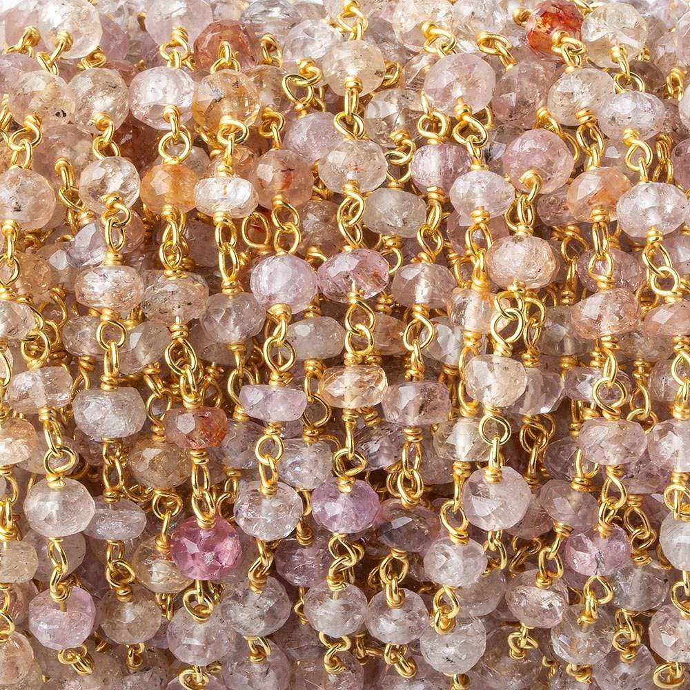 3.5-4.5mm Multi Color Topaz faceted rondelles on Vermeil Chain by the foot 40 beads per - Beadsofcambay.com