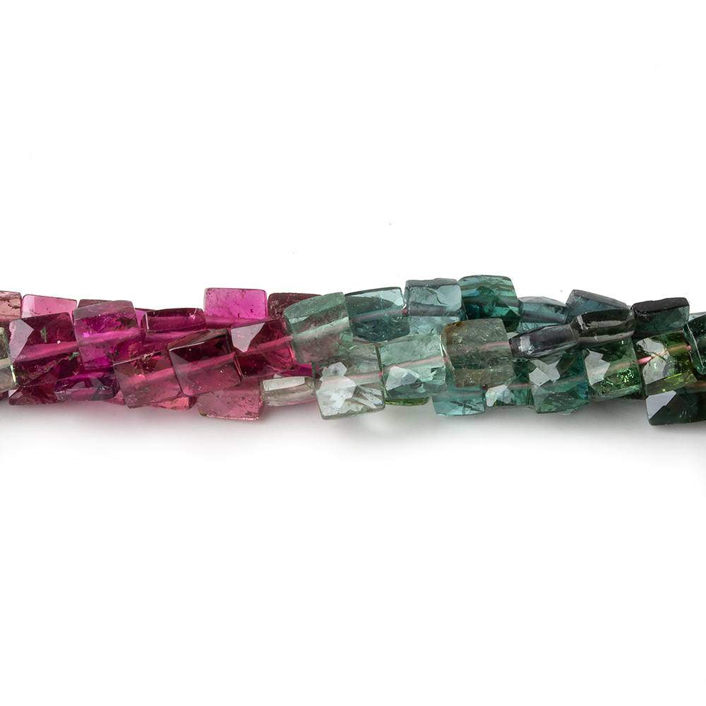 3.5-4.5mm Multi Color Tourmaline faceted Square Beads 14 inch 87 pieces - Beadsofcambay.com