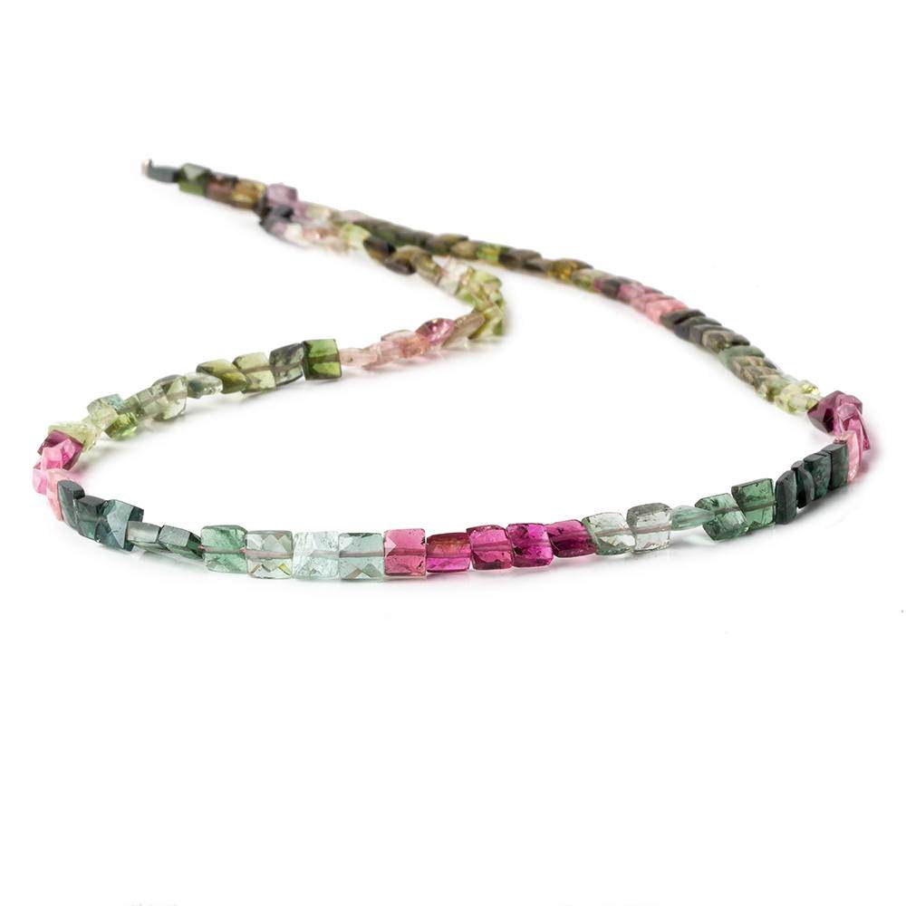 3.5-4.5mm Multi Color Tourmaline faceted Square Beads 14 inch 87 pieces - Beadsofcambay.com