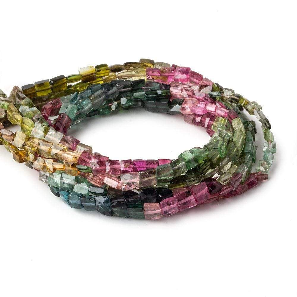 3.5-4.5mm Multi Color Tourmaline faceted Square Beads 14 inch 87 pieces - Beadsofcambay.com