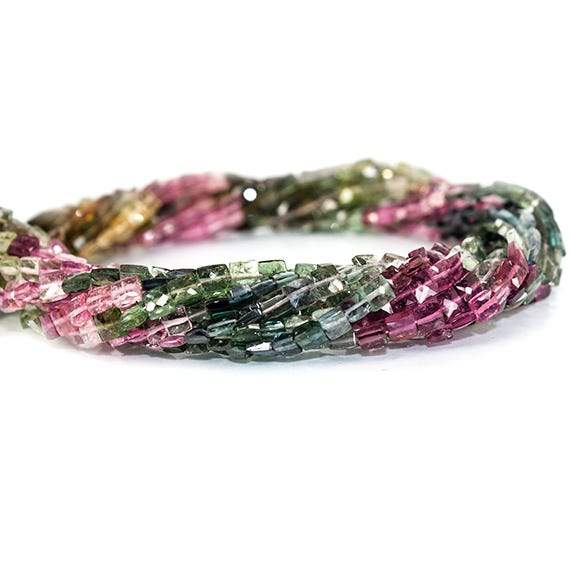 3.5-4.5mm Multi Color Tourmaline faceted Square Beads 14 inch 87 pieces - Beadsofcambay.com